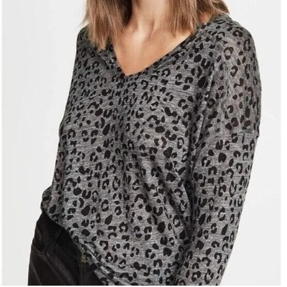 Rails Sami 100% linen charcoal leopard print long-sleeve v-neck top sz large - Picture 3 of 14